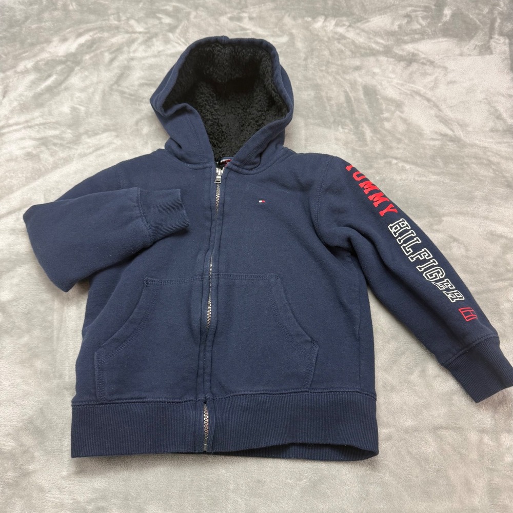 Tommy Hilfiger Jacket Size 5 Blue Sherpa Lined Hoodie Full Zip Kids‎